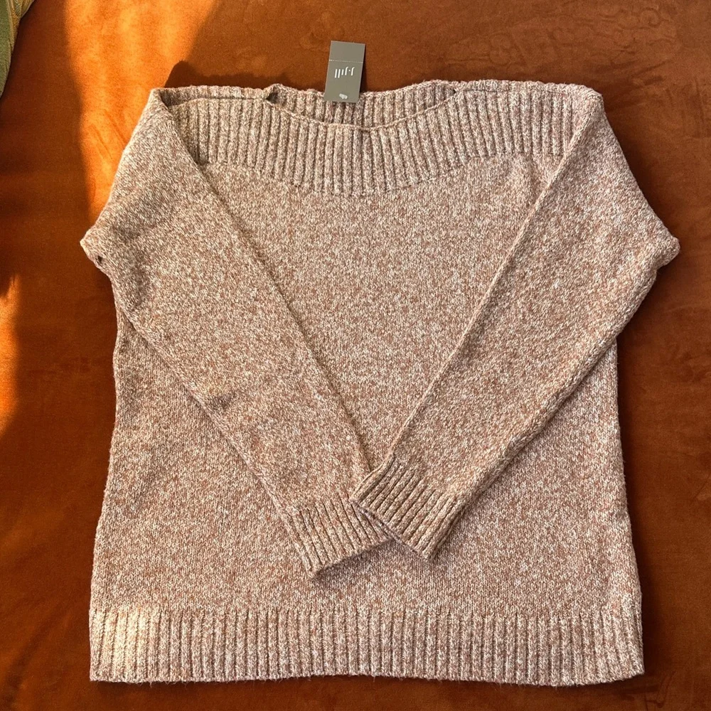 J Jill NWT MarledRib Stitched Boatneck Cotton Blend Sweater Bronze Barley M